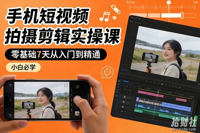 手机短视频拍摄剪辑实操课,零基础7天从入门到精通,小白必学