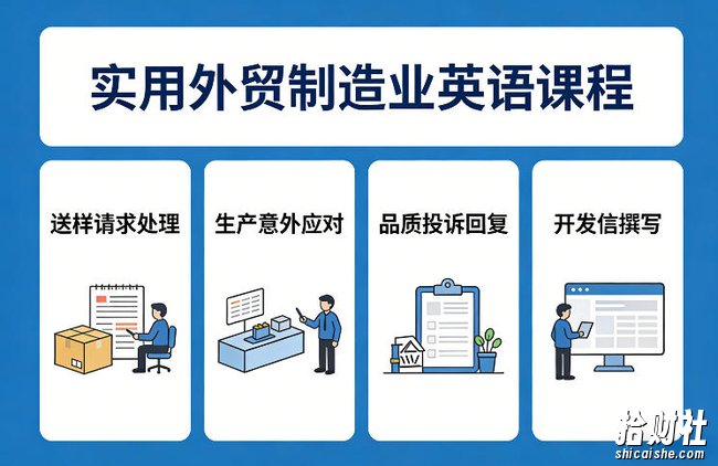 实用外贸制造业英语课程,教你专业处理送样请求、应对生产意外、回复品质投诉、撰写开发信等