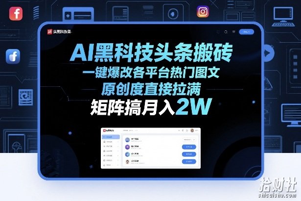 AI黑科技头条搬砖,一键爆改各平台热门图文,原创度直接拉满,矩阵搞月入2W+【揭秘】