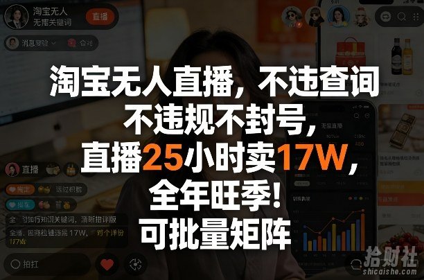淘宝无人直播,不违规不封号,直播25小时卖17W,全年旺季!可批量矩阵【揭秘】