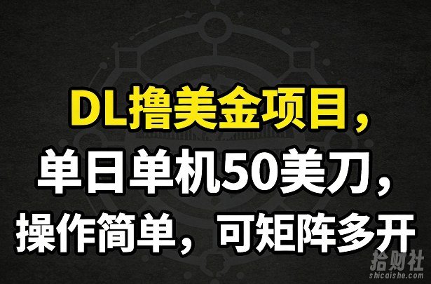 DL撸美金项目，单日单机50美刀，操作简单，可矩阵多开