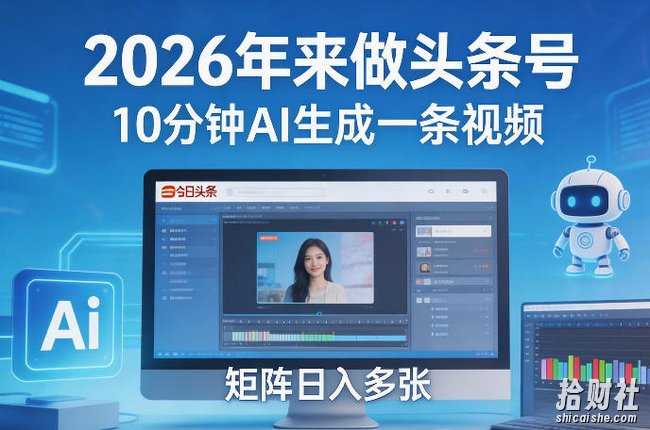 2026年来做头条号，10分钟AI生成一条视频，矩阵日入多张
