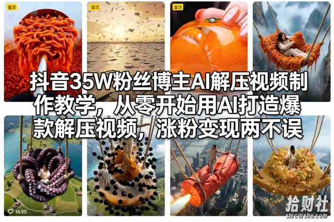 抖音35W粉丝博主AI解压视频制作教学，从零开始用AI打造爆款解压视频，涨粉变现两不误