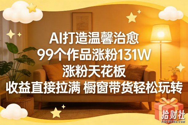 AI打造温馨治愈，99个作品涨粉131W，涨粉天花板，收益直接拉满，橱窗带货轻松玩转