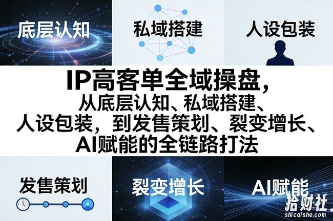 IP高客单全域操盘,从底层认知、私域搭建、人设包装,到发售策划、裂变增长、AI赋能的全链路打法