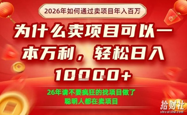 一单净利润1K+,26年想年入100个W,死磕卖项目就够了【揭秘】