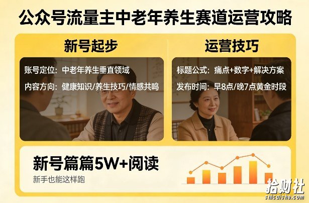公众号流量主中老年养生赛道,新号篇篇5W+阅读,新手也能这样跑
