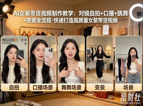 AI女装带货视频制作教学，对镜自拍、口播、跳舞、变装全流程，快速打造高质量女装带货视频