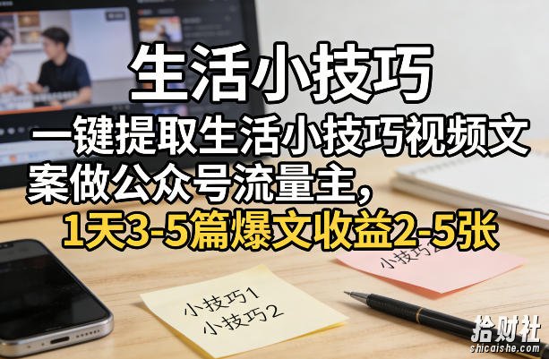 一键提取生活小技巧视频文案做公众号流量主,1天3-5篇爆文收益2-5张