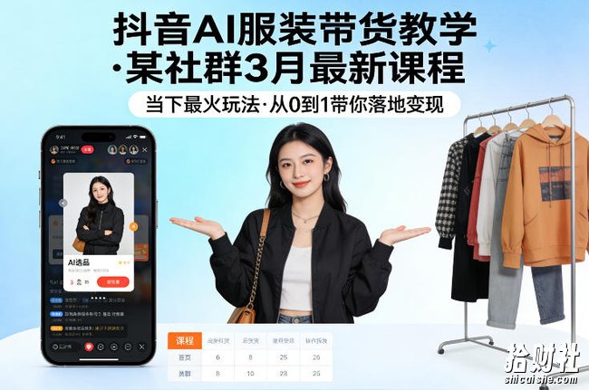 抖音AI服装带货教学,某社群3月最新课程,当下最火玩法,从0到1带你落地变现