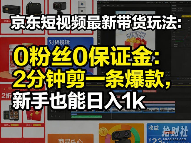 京东短视频最新带货玩法,0粉丝0保证金,2分钟剪一条爆款,新手也能日入1k+【揭秘】