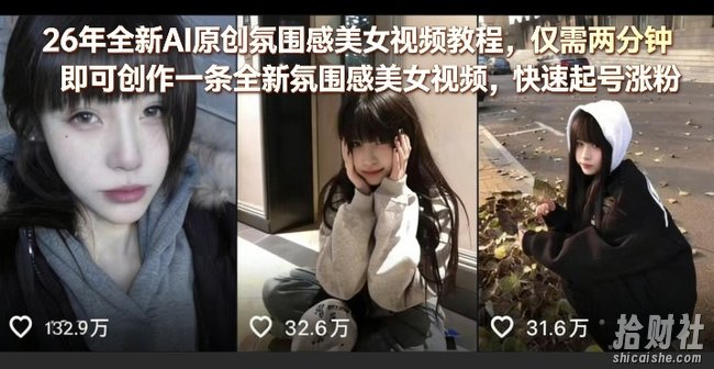 26年全新AI原创氛围感美女视频教程,仅需两分钟即可创作一条全新氛围感美女视频,快速起号涨粉