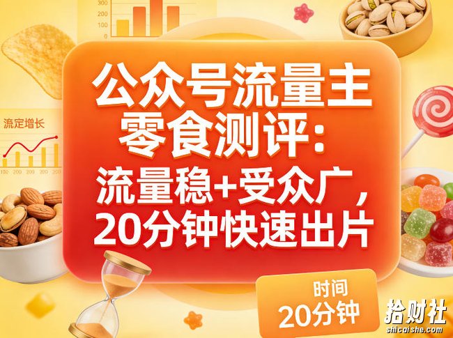 公众号流量主之零食测评赛道,流量稳+受众广,20分钟一条作品
