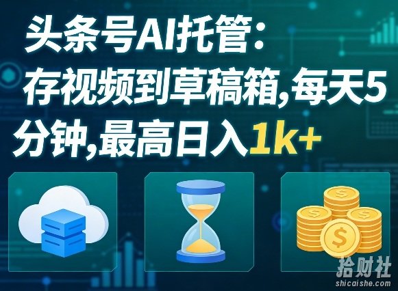 头条号AI托管,我存视频到你草稿箱,每天5分钟,最高日入1k+【揭秘】