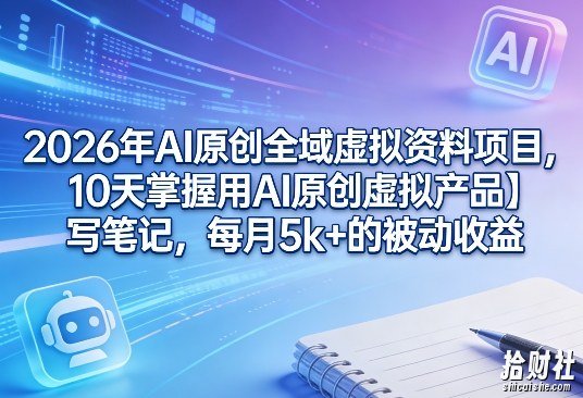 2026年AI原创全域虚拟资料项目，10天掌握用AI原创虚拟产品＋写笔记，每月5k+的被动收益