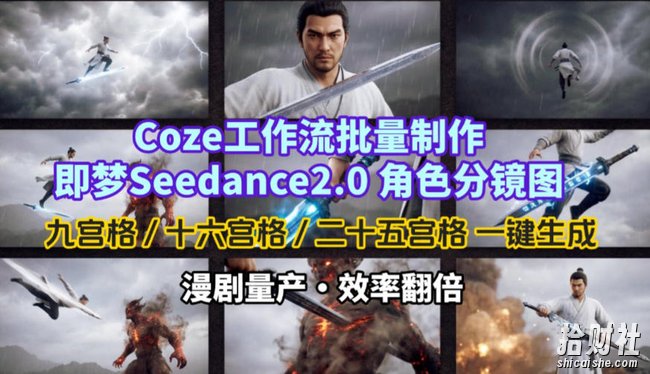 Coze工作流批量制作即梦Seedance2.0角色分镜图，九宫格-十六宫格-二十五宫格一键生成，漫剧量产，效率翻倍