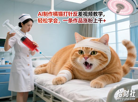 AI制作橘猫打针反差视频教学，轻松学会，一条作品涨粉上千+