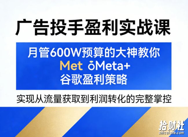 广告投手盈利实战课,月管600W预算的大神教你Meta+谷歌盈利策略,实现从流量获取到利润转化的完整掌控