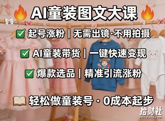 AI童装图文剪辑,某社群童装图文大课,起号涨粉、AI童装带货、爆款选品,无需出镜和拍摄