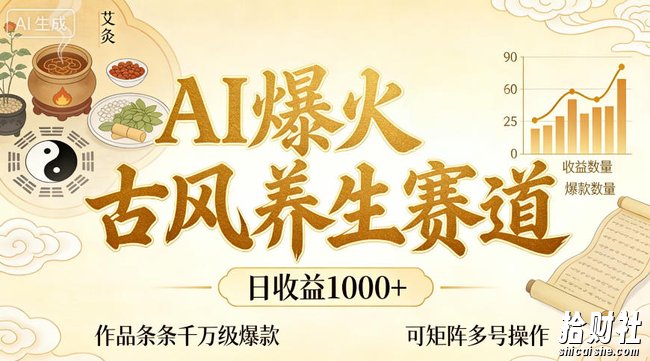 AI爆火古风养生赛道，日收益1k+单条作品点赞破万+，可矩阵多号操作【揭秘】
