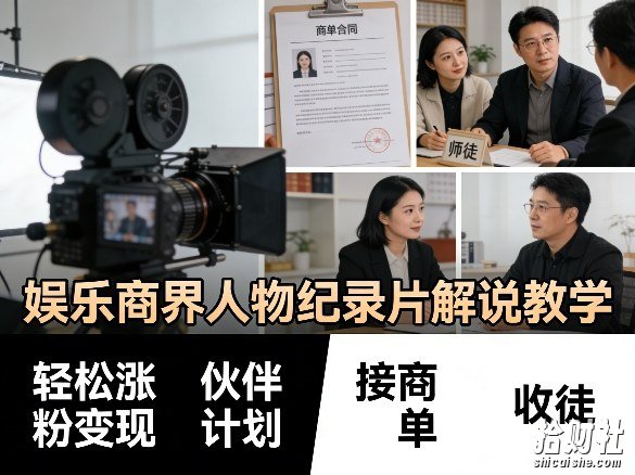 娱乐商界人物纪录片解说教学,轻松涨粉变现,伙伴计划,接商单,收徒等