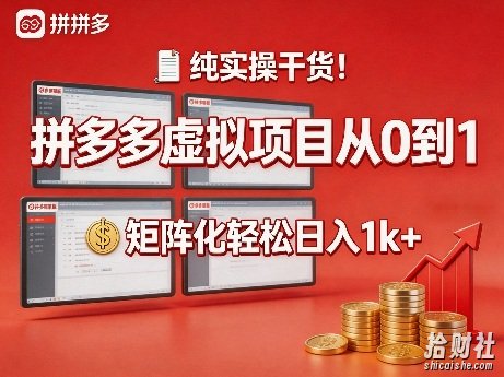 纯实操干货!拼多多虚拟项目从0到1,矩阵化轻松日入1k+【揭秘】