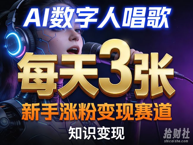 AI数字人唱歌，新手涨粉变现赛道，每天3张和知识付费，副业必备