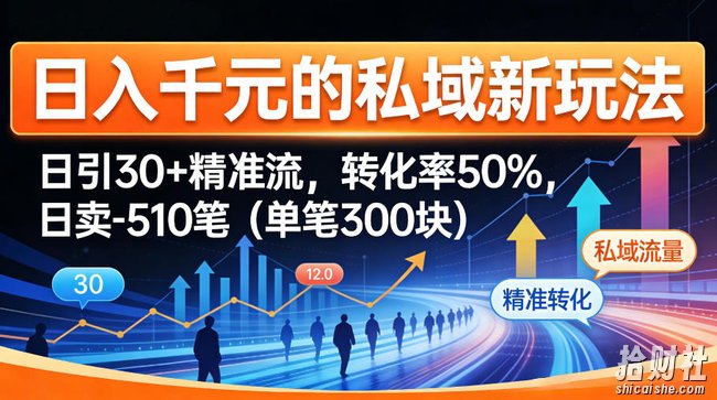日入千米的私域新玩法：日引30＋精准流，转化率50%，日卖5-10笔（单笔300米）