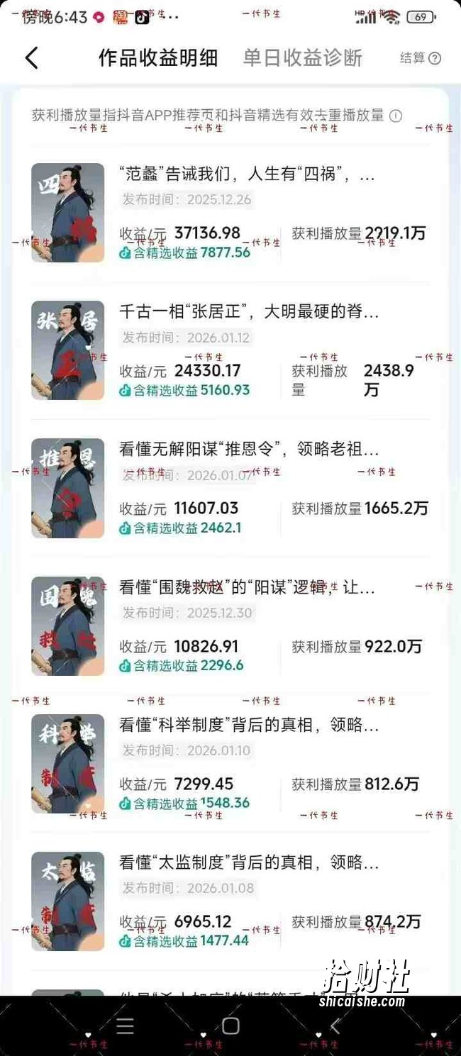 抖音300w粉丝博主的政史类科普视频教学,有大流量扶持,拿伙伴伙伴+精选独家双份收益