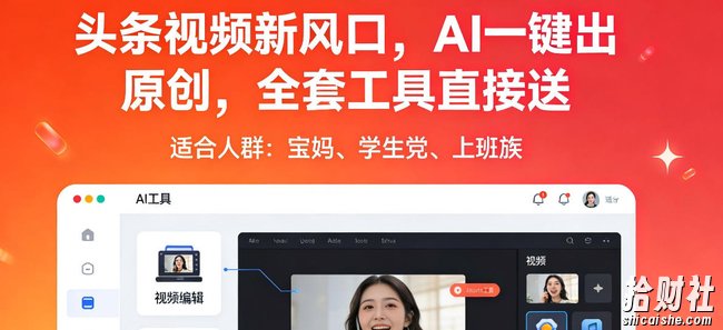 头条视频新风口,AI一键出原创,全套工具直接送,人人可做,有手就行【揭秘】