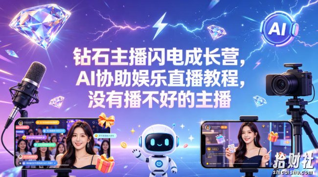 钻石主播闪电成长营，Al协助娱乐直播教程，没有播不好的主播