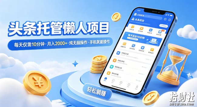 头条托管懒人项目,每天仅需10分钟,月入2000+,纯无脑操作,手机就能操作【揭秘】