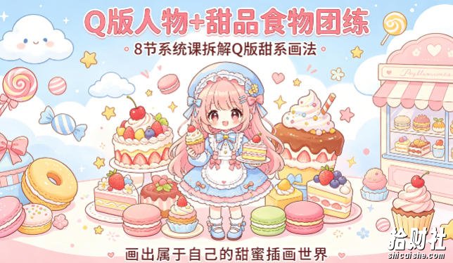 Q版人物+甜品食物团练,8节系统课拆解Q版甜系画法,画出属于自己的甜蜜插画世界