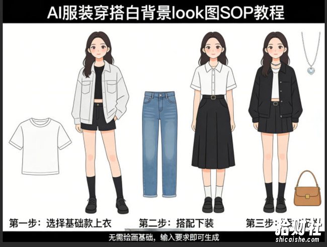 AI服装穿搭白背景look图SOP教程,不用会画画,提几句具体要求,AI就能还你一个奇迹