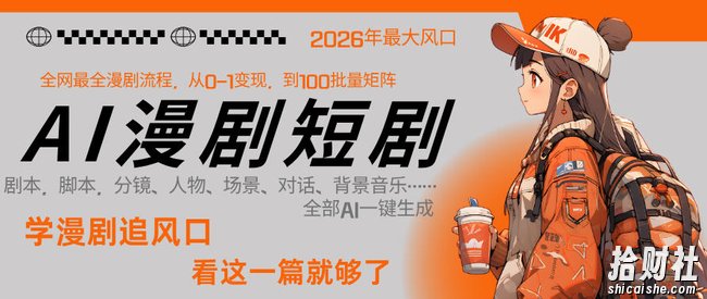 26年AI一键生成漫剧短剧,1人就能跑通从剧本到变现全链路,单集1分钟利润轻松300