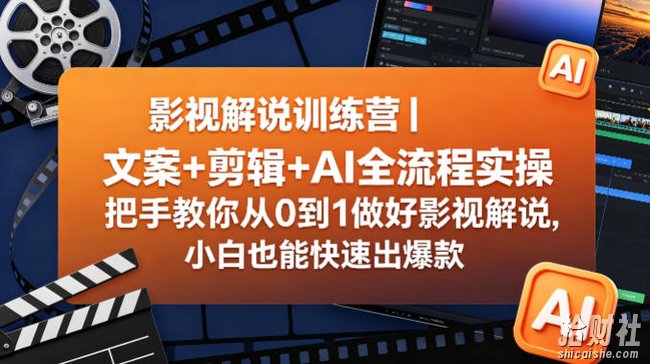 影视解说训练营|文案+剪辑+AI全流程实操,把手教你从0到1做好影视解说,小白也能快速出爆款