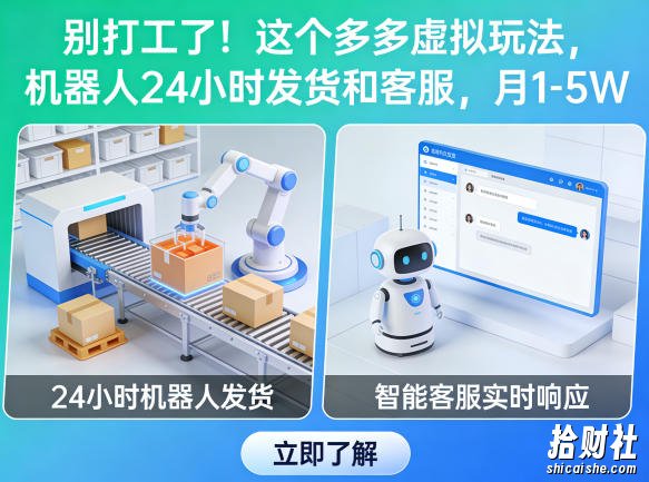别打工了!这个多多虚拟玩法,机器人24小时发货和客服,月1-5W【揭秘】