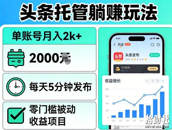 头条托管躺賺玩法,单账号月入2k+,每天5分钟发布即可,零门槛被动收益项目【揭秘】