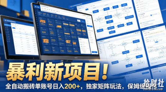 暴利新项目!全自动搬砖单账号日入200+,独家矩阵玩法,保姆级操作【揭秘】