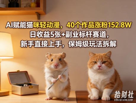 AI赋能猫咪轻动漫，40个作品涨粉152.8W，日收益5张+副业标杆赛道，新手直接上手，保姆级玩法拆解