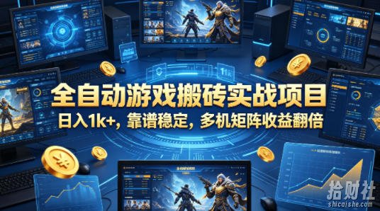 全自动游戏搬砖实战项目，日入1k+，靠谱稳定，多机矩阵收益翻倍【揭秘】