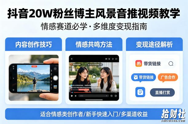 抖音20W粉丝博主风景音推视频教学,情感赛道必学,各种变现途径