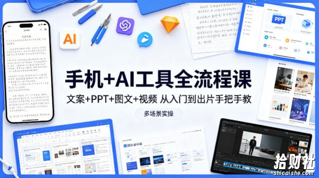 手机+AI工具全流程课,文案+PPT+图文+视频,从入门到出片手把手教,多场景实操(更新)