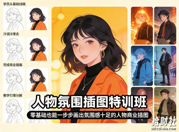 人物氛围插图特训班,零基础也能一步步画出氛围感十足的人物商业插图