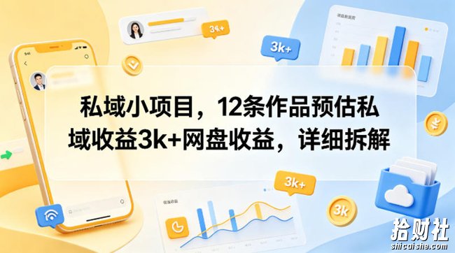 私域小项目，12条作品预估私域收益3k+网盘收益，详细拆解