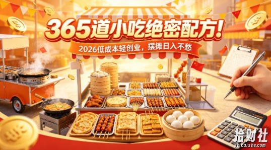 365道小吃绝密配方!2026低成本轻创业,摆摊日入不愁