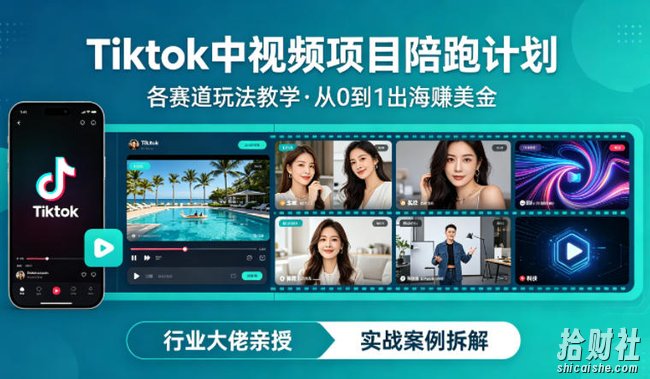 某大佬的Tiktok中视频项目陪跑,涵盖TK各个赛道玩法教学,从0到1出海賺美金
