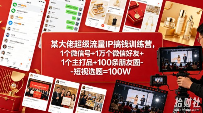 某大佬超级流量IP搞钱训练营,1个微信号+1万个微信好友+1个主打品+100条朋友圈-短视选题=100W