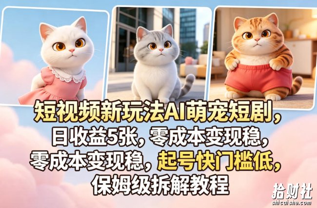短视频新玩法AI萌宠短剧，日收益5张，零成本变现稳，起号快门槛低，保姆级拆解教程
