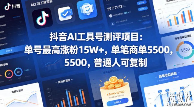 抖音AI工具号测评项目,单号最高涨粉15W+,单笔商单5.5k,也可进伙伴计划,普通人可复制